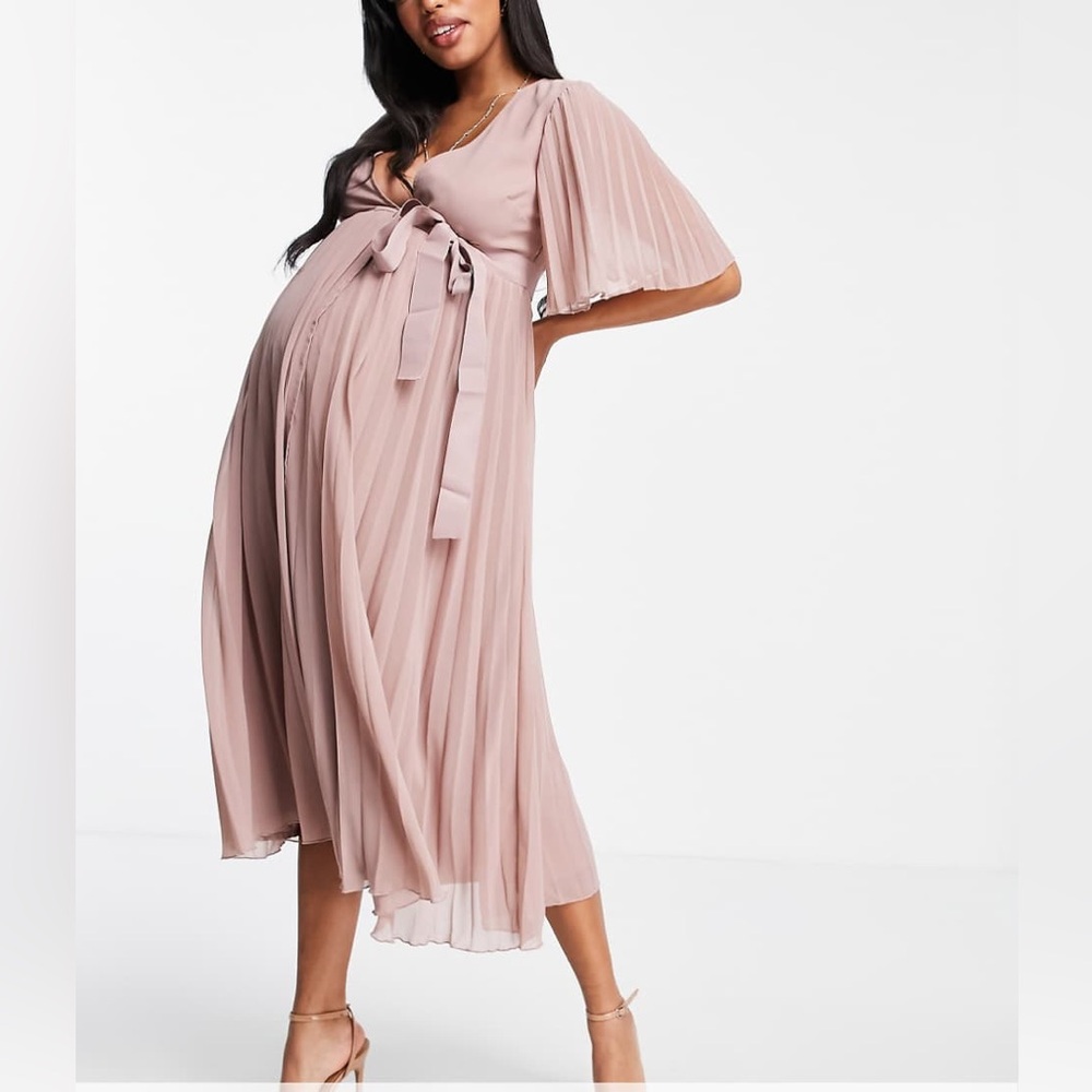 ASOS Maternity Pink Pleated Midi Dress